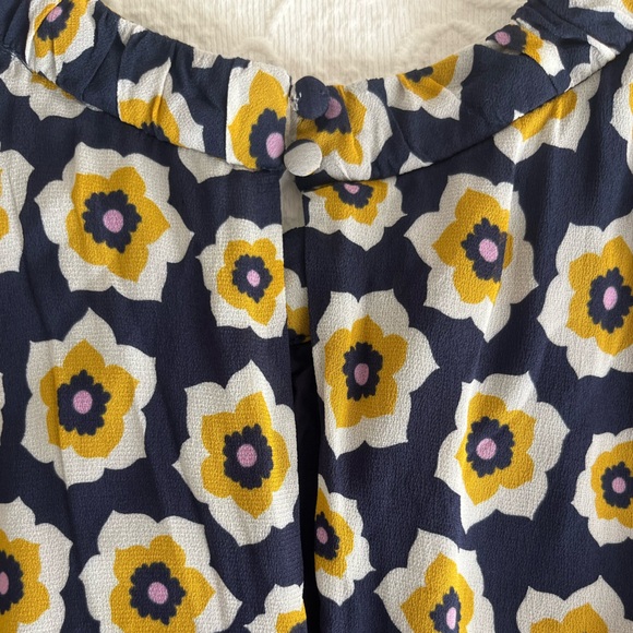 Boden Carey dress navy blue yellow flower floral print high neck silk zip up - Picture 8 of 16